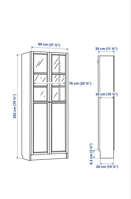 Bibliotecă IKEA BILLY cu uși OXBERG, maro stejar, stare foarte bună