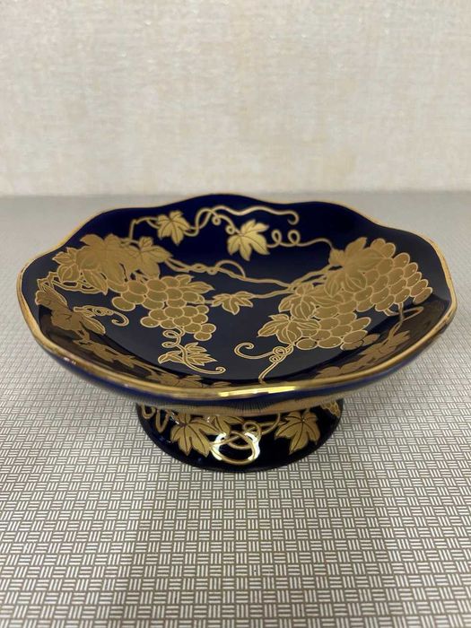 Конфетница цвета кобальт с росписью | Вазочка для сервировки стола