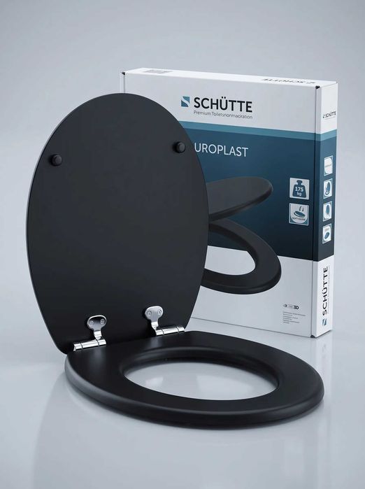 SCHÜTTE BLACK – Capac WC cu închidere lentă (Soft Close), eliberare rapidă, negru