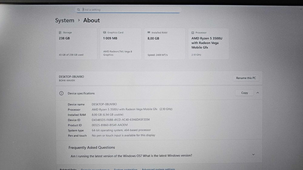 Huawei D15 Ryzen 5 / 8GB DDR4 / NVME 256GB