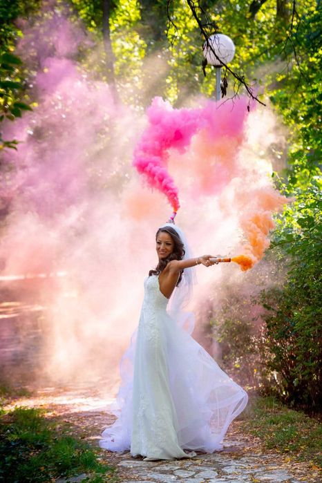 Сватбена бяла рокля + шлейф и воал