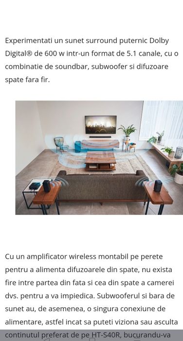 Soundbar SONY HT-S40R, 5.1, 600W, Bluetooth, Dolby Audio, Home Cinema