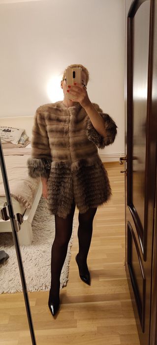 Haina blana nurca&vulpe argintie mărime xs/s