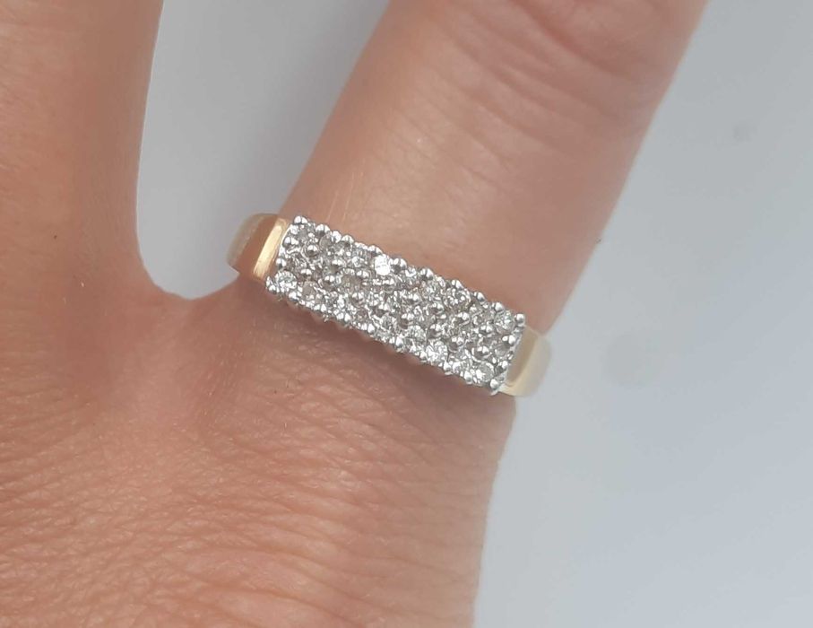 Superb inel vintage din aur de 14 k si 27 diamante naturale 0.30 ct