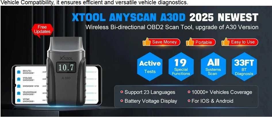 Продавам автомобилен скенер/диагностика XTOOL A30D, доживотен ъпдейт