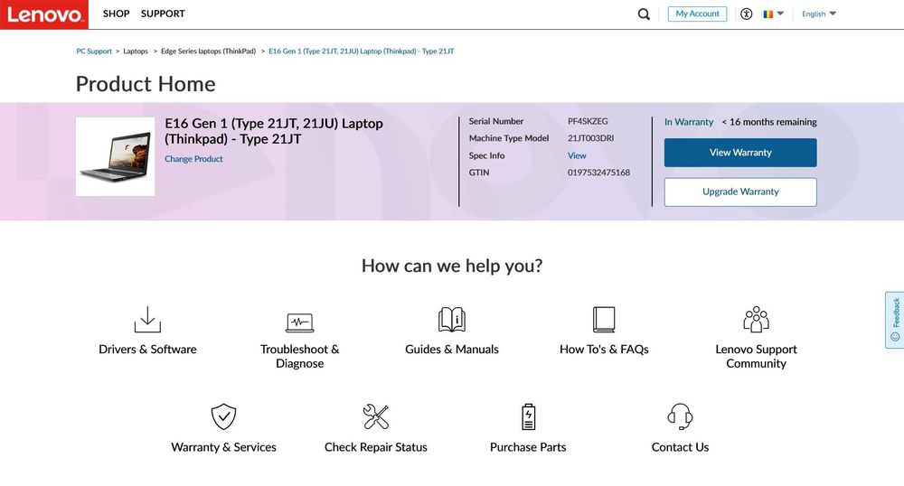 Lenovo Thinkpad E16 Gen 1 - AMD Ryzen 7 7300U - 16GB 1TB Win 11 PRO