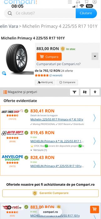 4 anvelope vara  NOI DEMO 225/55/17 , Michelin , DOT 2021 , RUNFLAT !