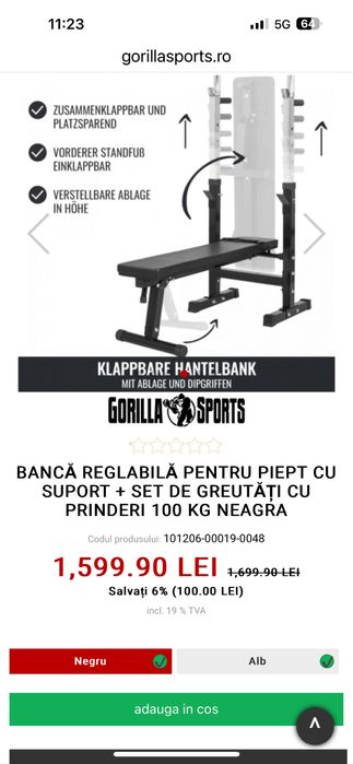 Pachet sala Banca piept Reglabila+Suport de haltera+bari+discuri