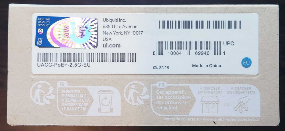 Adaptor alimentare UniFi 2.5G PoE+ (30W) UACC-PoE+-2.5G