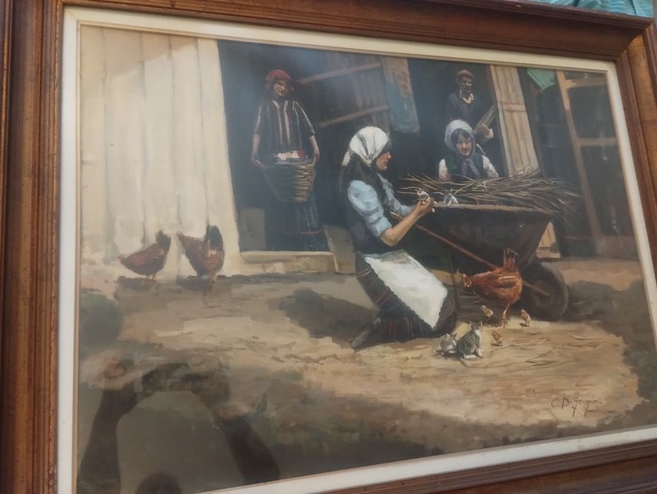 Tablou vechi,semnat,ulei,125/94cm