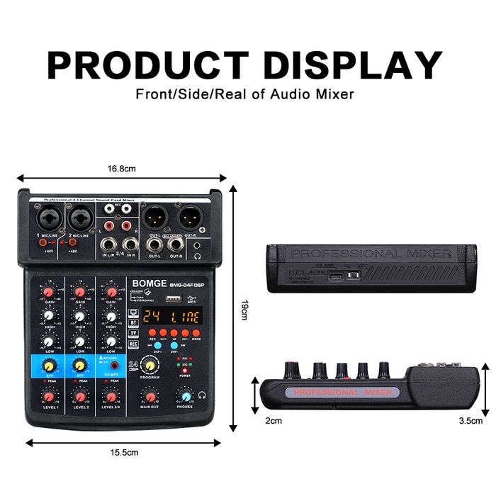Смесителен пулт BMG-04F DSP24, DJ Mixer, Bluetooth, Usb Player, 24 DSP