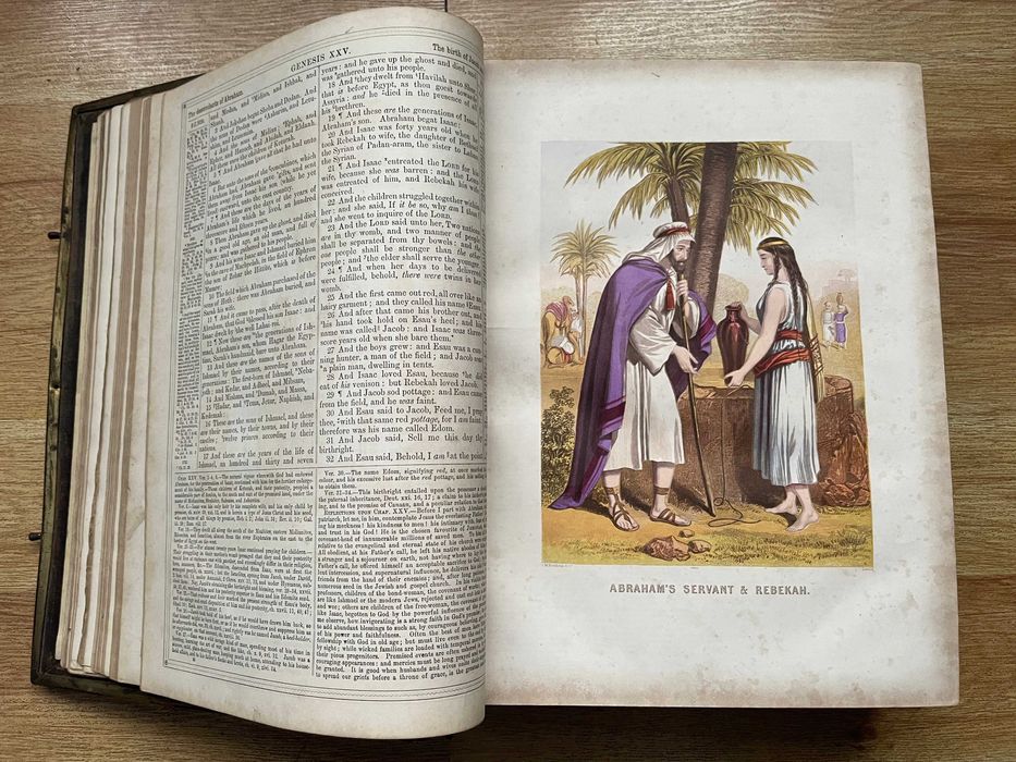 Biblia / Biblie veche , 1860 , lb. engleza, 6 kg. , 34 x 26 x 9