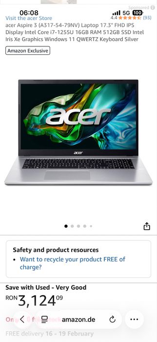 Acer Aspire 3 A317-54 • Intel i7-1255U • 16GB DDR4• 512GB • SIGILAT