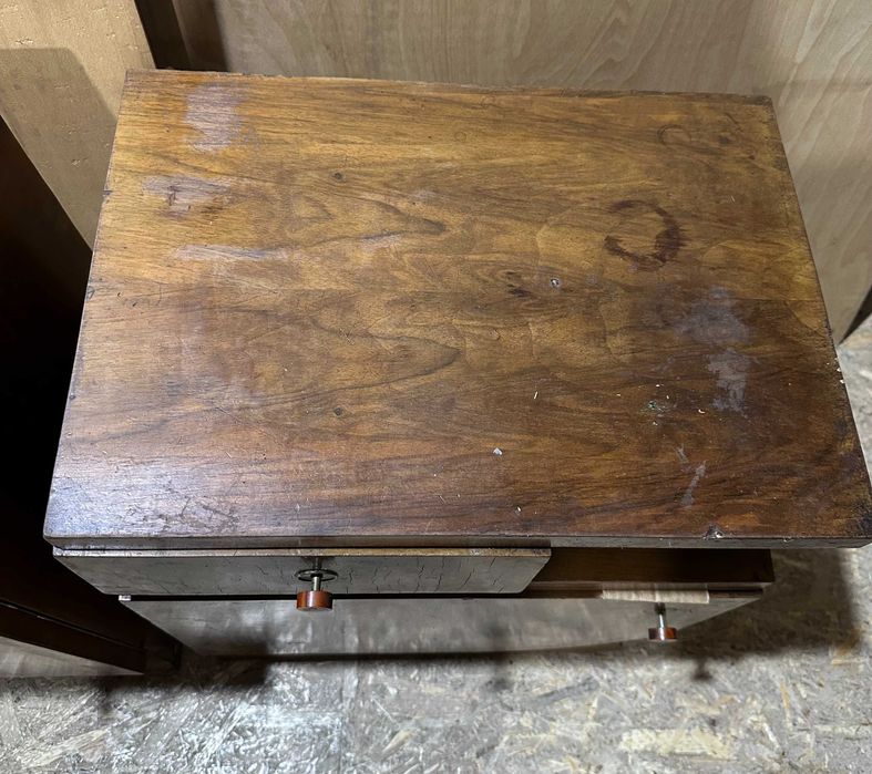 2 buc Noptiera Vintage Stil ArtDeco; Noptiera din Lemn cu usa si sertar