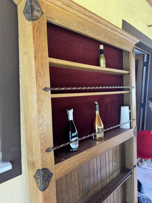 Mobilier Bar Rustic Lemn Masiv + Raft Vinuri și Scaune – Stare Excelentă