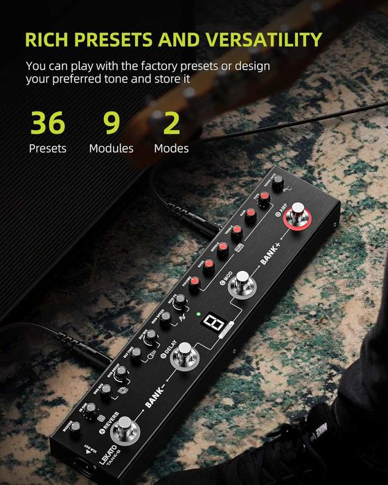 LEKATO китарен ефект / педал с 36 пресета, редактируеми 4 модула...