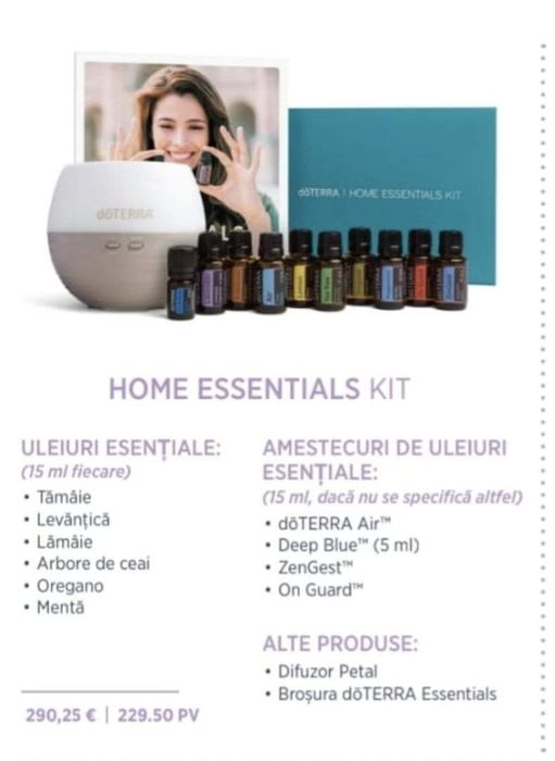 Kit Home Essentials doTERRA fara difuzor