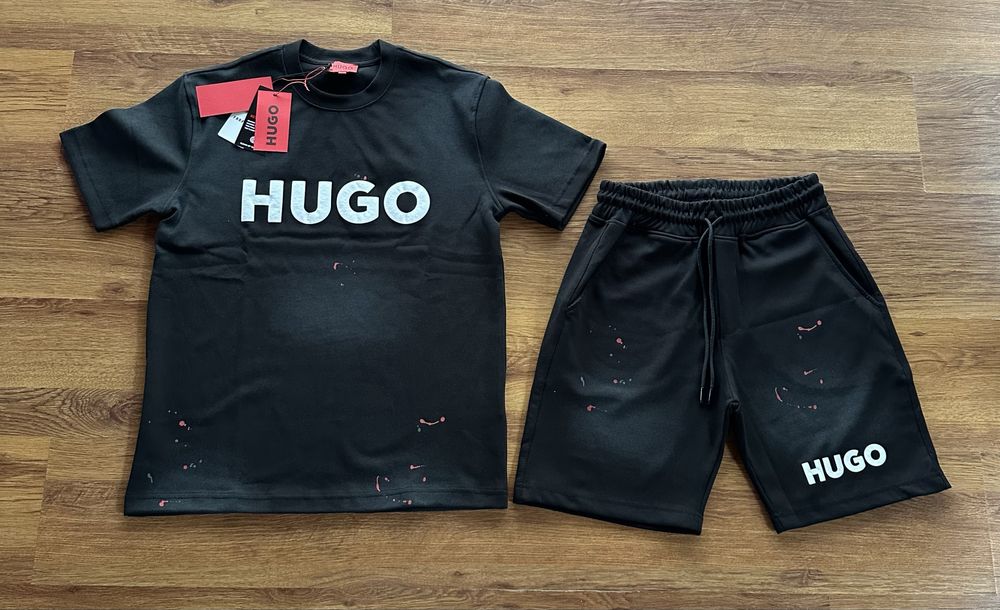 Мъжки,памучен,къс комплект Hugo BOSS с лого и отпред и на гърба на тениската
