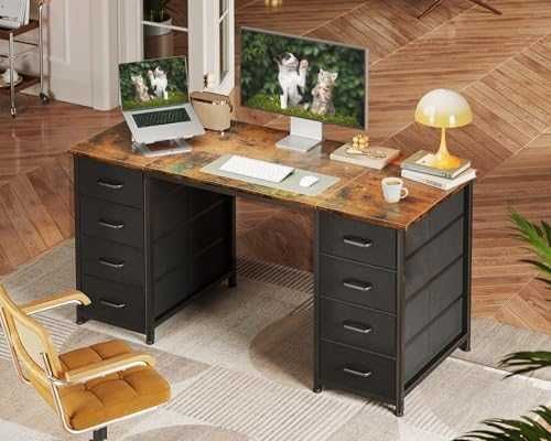 Бюро Coleshome 120см с 8 чекмеджета кафяво