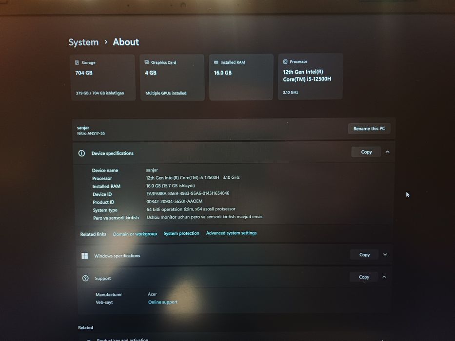 Noutbuk acer nitro 5 17"