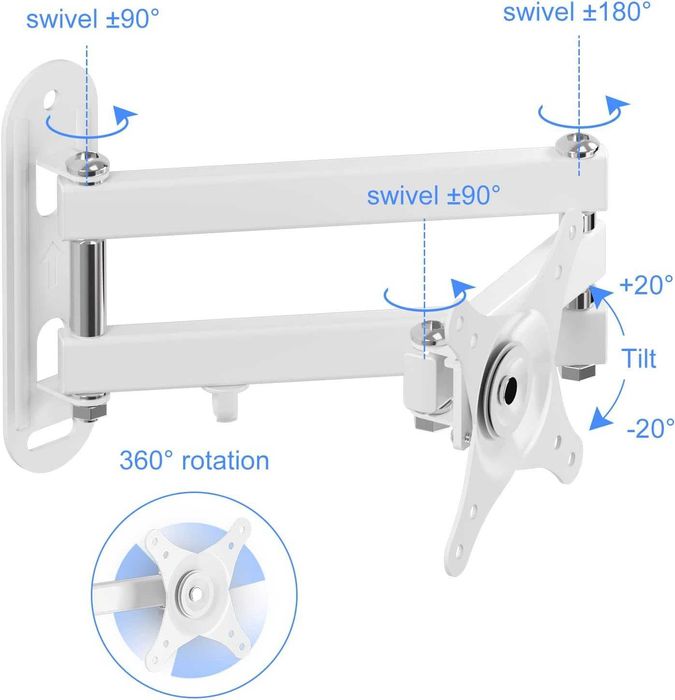 Suport monitor pe perete, pivotant, regrabil , 24-32", alb sau negru