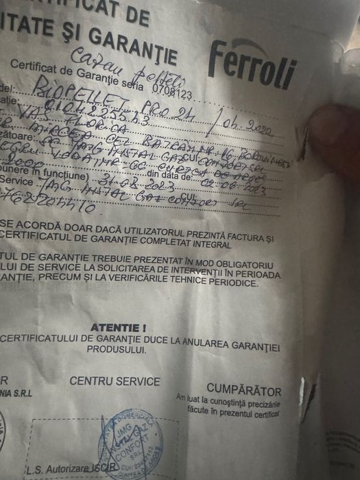 vand centrala pe peleti feroli