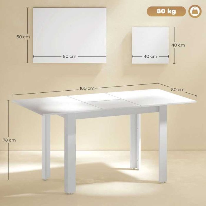 Tрапезна маса HOMCOM, 120-160 x 70 см, разтегателна, за 4-6 души