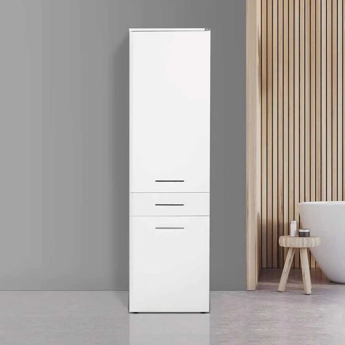 Dulap Baie cu cos de rufe Adore Diamond, Alb Lucios, 52 x 187 x 38 cm