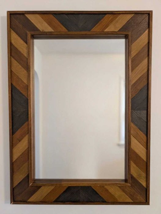 Oglindă decorativă Geometric Wood 80×60 cm cu Lamele din Stejar