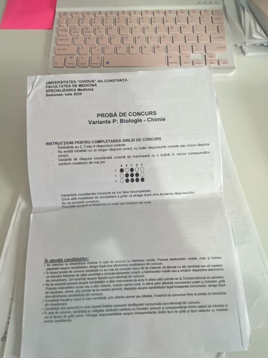 Subiecte admitere medicina Constanta - 2025