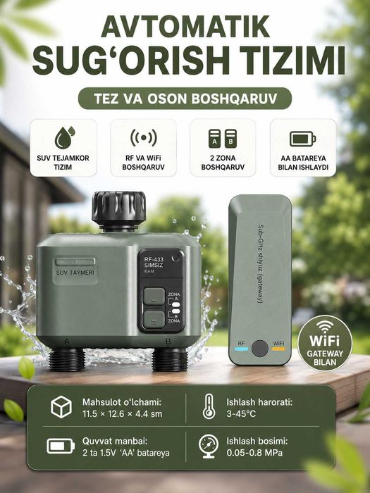 Wi-Fi boshqaruviga ega aqlli sug'orish taymeri, sug'orish dasturchisi