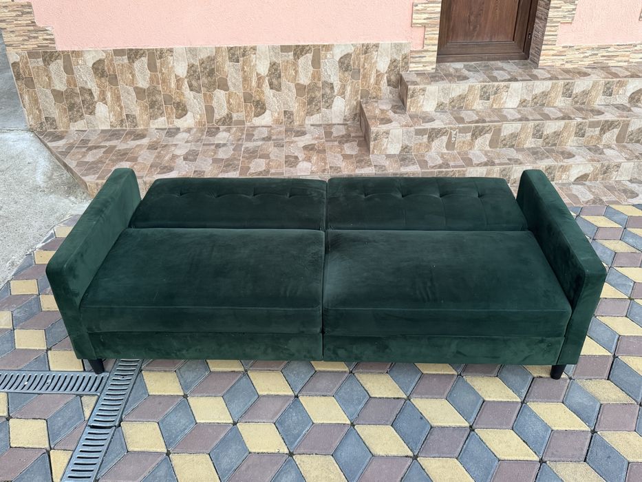 Canapea extensibilă tip Click-Clack, Verde Smarald, Catifea
