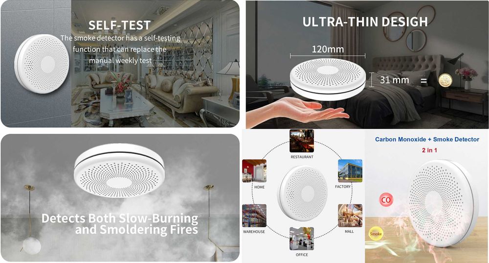 Detector Smart CO + fum tigara + alarma wifi pe telefon. Nou!