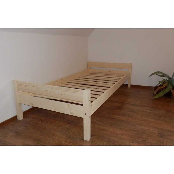 Pat dormitor ieftin din lemn de brad natur netratat, 1 persoana