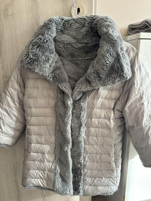Сиво пухено двулицево яке