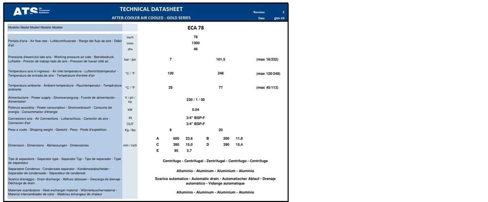 After Cooler / Răcitor final de aer comprimat ATS – model ECA 78