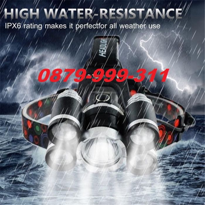 МОЩЕН 5 LED петорен челник / фенер за глава Акумулаторен chelnik