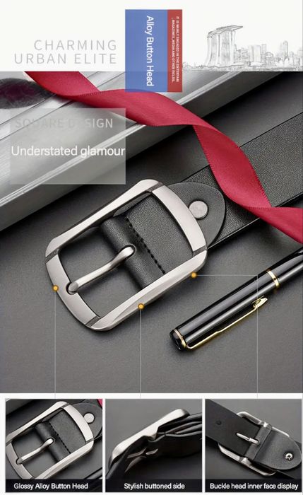 Мъжки кожени колани с двойна и квадратна катарама /Черна естест. кожа!