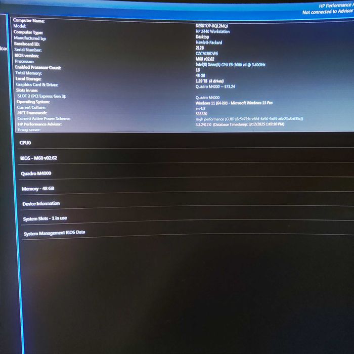 HP Z440 Workstation Xeon E5-1680v4 48GB Ram DDR4 ECC