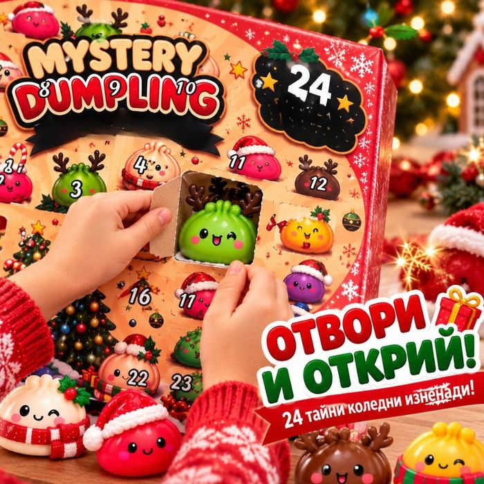 Коледен адвент календар Mystery Dumpling с 24 изненади – цветни антистрес Squishy играчки