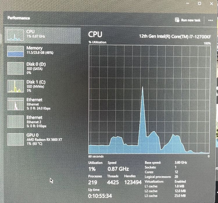 Игровой, Рабочий Компьютер (i7 12700KF, Rx 5600XT, 24GB]