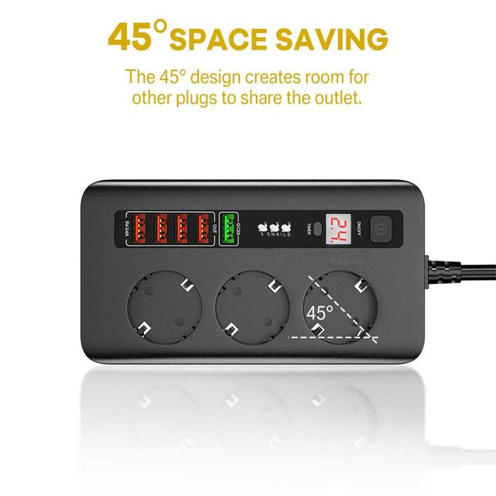 Разклонител мodel BKL 04EU, 3 гнезда и 5 USB порта, 3000W, 10А