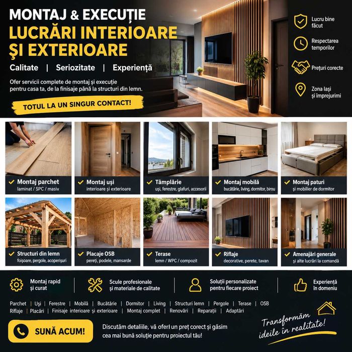 Montaj parchet, usi, mobila, lambriu, riflaje - Iasi