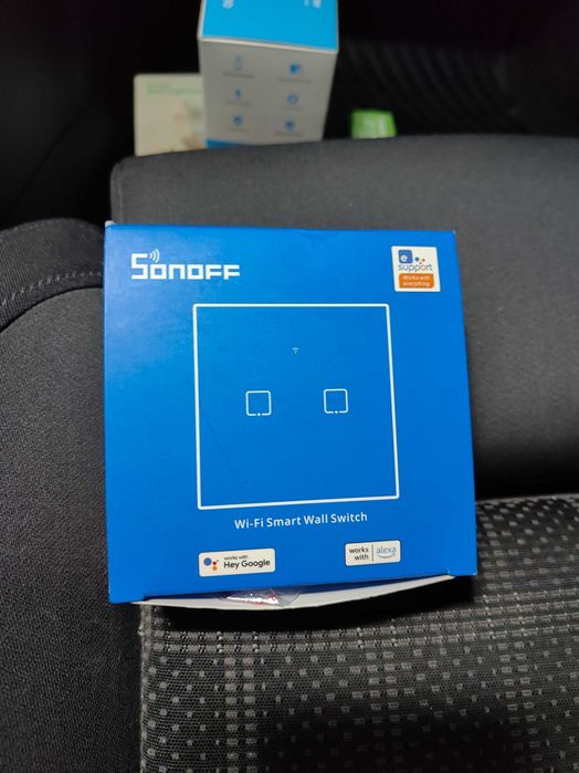 Întrerupător touch WiFi Sonoff 2 butoane sticlă albă
