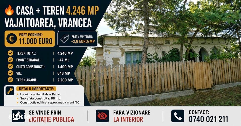 Casa 88 mp + Teren intravilan-4.246 mp, sat Vajaitoarea, jud. Vrancea