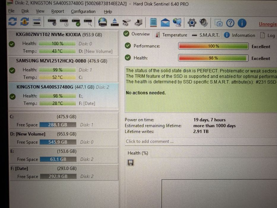 Ssd kingston 480 gb 98% santate 20 zile