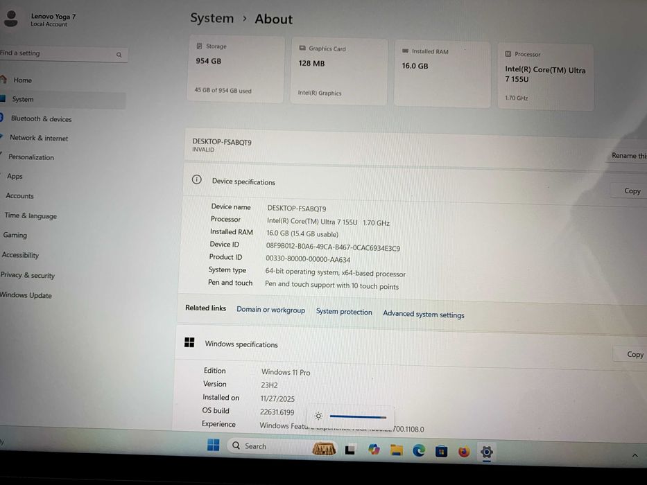 Lenovo Yoga 7 intel ultra 7 - 155U Ram 16Gb Ssd 1Tb 16" touch
