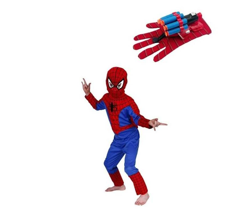 Costum Spiderman cu manusa lansator, pt copii 2-8 ani