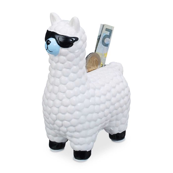 Pusculita Lama Cool design amuzant si ochelari de soare ceramica alb