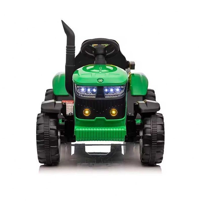 Tractor electric pentru copii Nichiduta Track Green 90W cu telecomanda 2.5G, Acumulator 12V, Remorca detasabila, Centura siguranta, Faruri  LED,